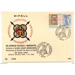 Tarjeta  con mataselllos commemorativo de  ripoll 1984