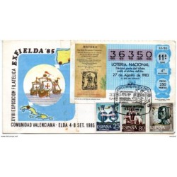 Carta  con matasellos  commemorativo de exfielda de 1985 con  loteria