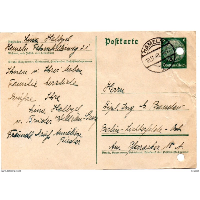 Tarjeta con matasellos de hameln de 1940 Tarjeta con matasellos de hameln de 1940