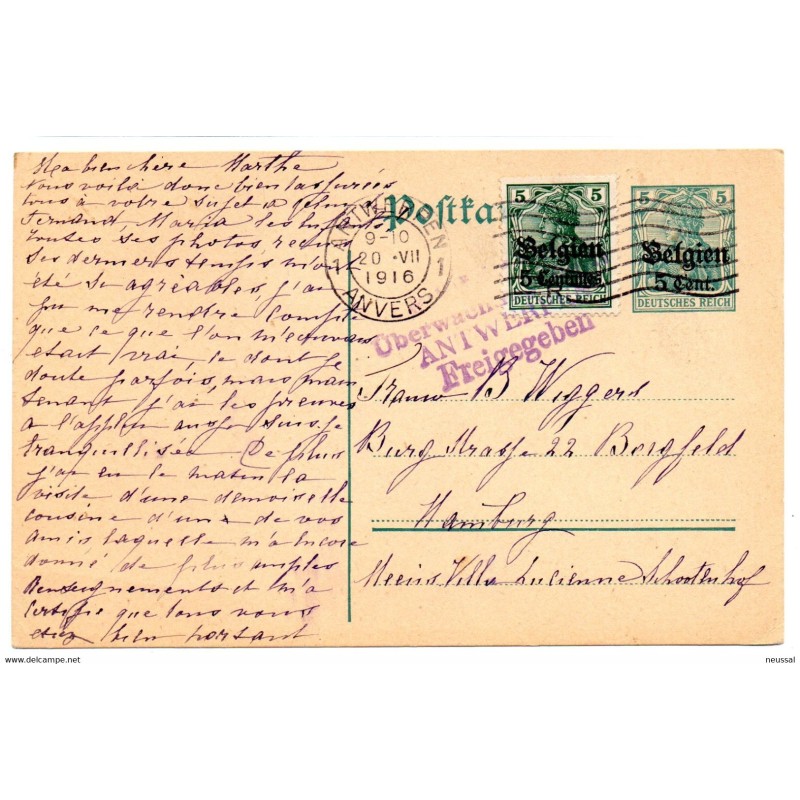 Entero postal  circulado de Alemania 1916