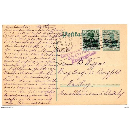 Entero postal  circulado de Alemania 1916
