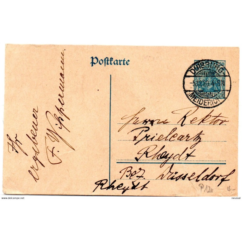 Entero postal de alemania 1920 duisburg Entero postal de alemania 1920 duisburg