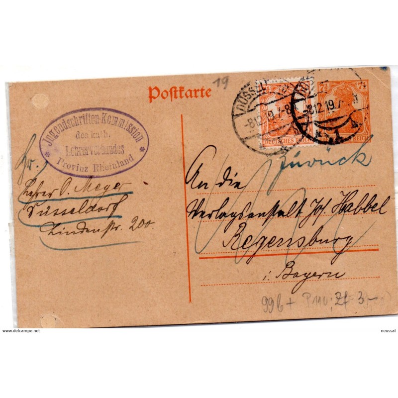 Entero postal de 1919 con matasellos dussendolf Entero postal de 1919 con matasellos dussendolf