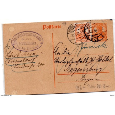Entero postal de 1919 con matasellos dussendolf
