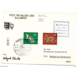 Tarjeta con matasellos commemorativo de 1967 ballonpost