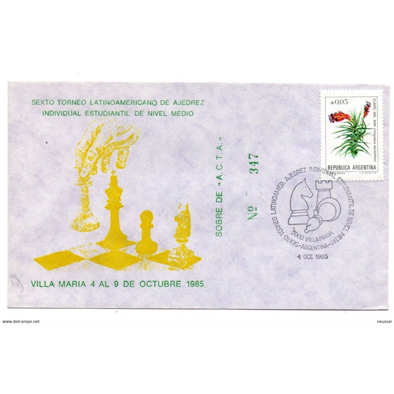 Carta con matasellos commemorativo de ajedrez torneo de 1985 Carta con matasellos commemorativo de ajedrez torneo de 1985
