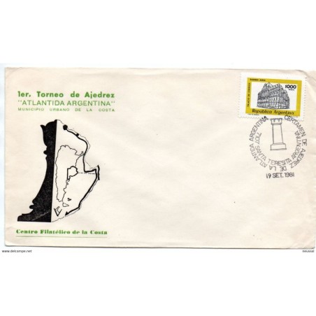 Carta con matasellos commemorativo de ajedrez  santa teresita  argentina