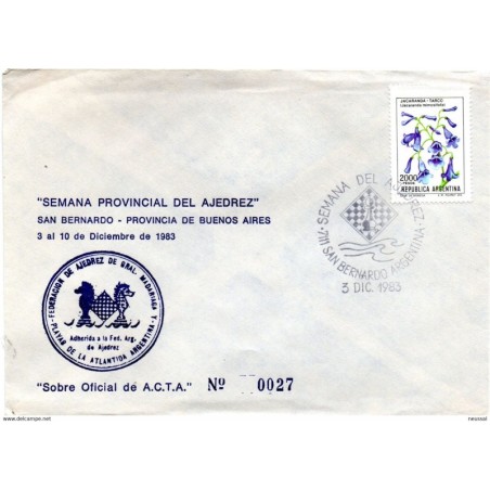 Carta con matasellos commemorativo de ajedrez  san bernardo  argentina