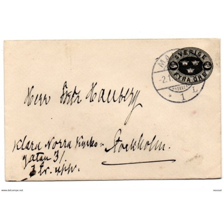 Sobre entero postal circulado  de Suecia