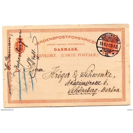 Entero postal circulado de dinamarca de 1911