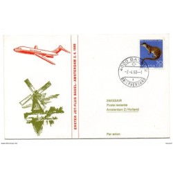 Carta commemorando el vuelo entre baselamsterdam de 1968