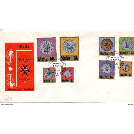 Sobre de primer dia de malta de 1972 con serie n 4418