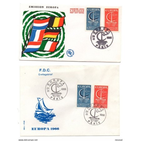 2 sobres de primer dia diferentes dibujo de tema europa de 1966