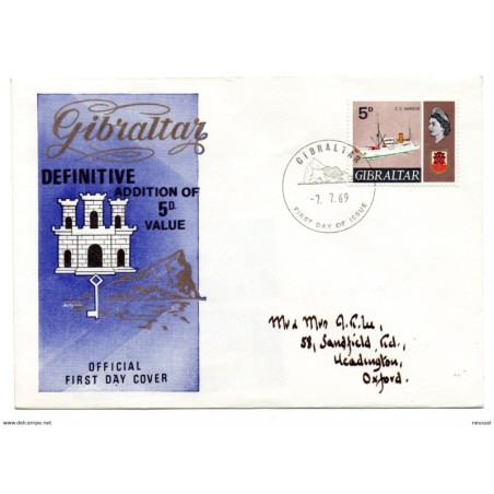 Sobre de primer dia de gibraltar de 1969