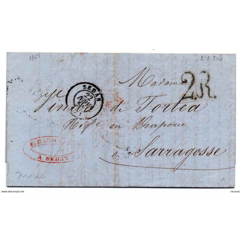 Carta prefilatelica matasellos de sedan y 2 R 1851 Francia Carta prefilatelica matasellos de sedan y 2 R 1851 Francia