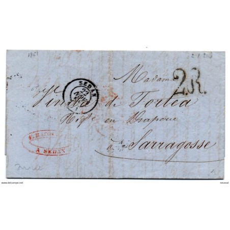 Carta prefilatelica matasellos de sedan y 2 R 1851  Francia