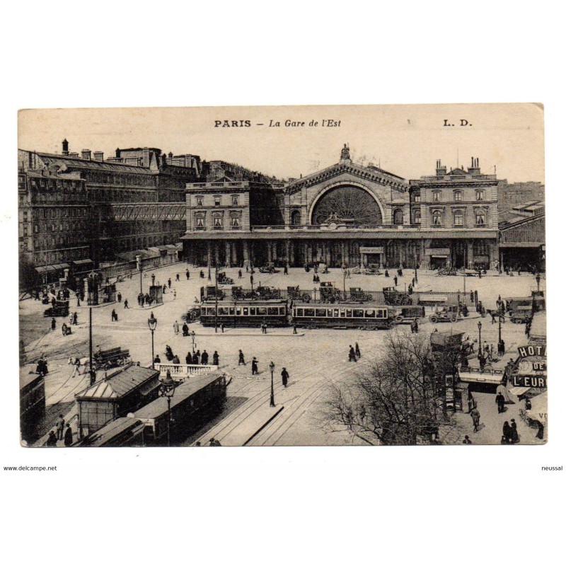 Tarjeta postal circulada 1921 Paris la gare de lest Tarjeta postal circulada 1921 Paris la gare de lest