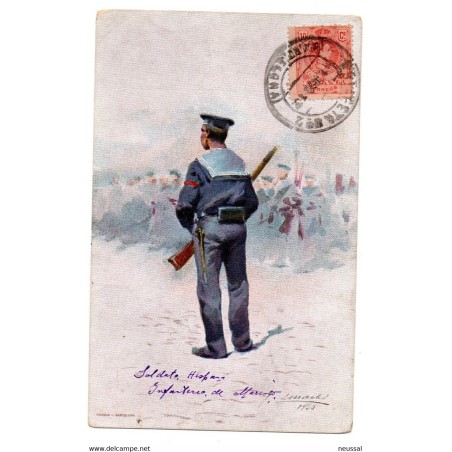 Postal circulada  estafeta n 2 barcelona  soldado
