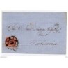 Carta de Teruel a Valencia con matasello de rueda de carreta de Teruel sobre el 4 cuartos rojo salmon de 1864