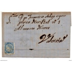 Carta circulada de Villena a Valencia con un 4 cuartos de 1867