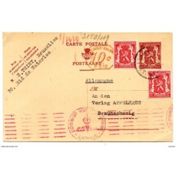 Entero postal circulado de belgica de 1942