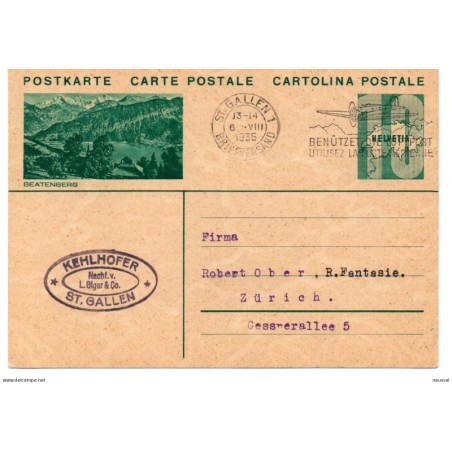 Entero postal de Suiza circulada 1935
