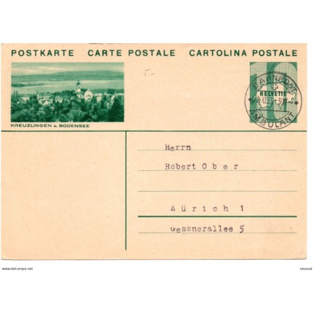 Entero postal de Suiza circulado año 1933