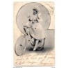 Postal  mujer en bicicleta circulada
