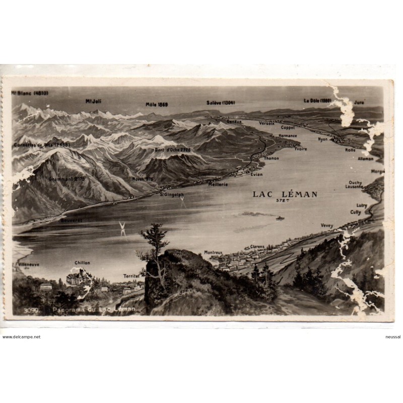 Antigua postal no circulada del lago Léman Francia Antigua postal no circulada del lago Léman Francia