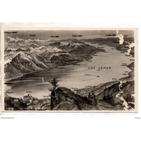 Antigua postal no circulada del lago Léman Francia