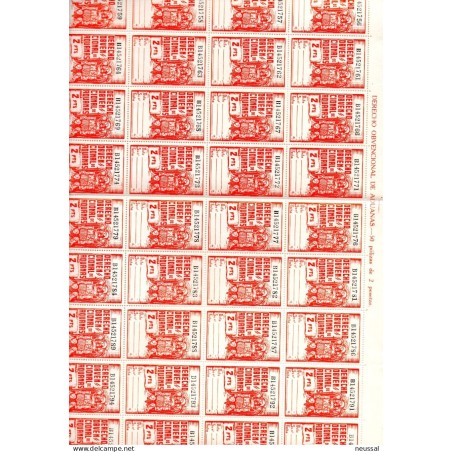 Pliego completo de 50 sellos de derecho obvencional de aduanas de 2 pts