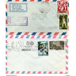 2 sobres 50 aniversario líneas aéreas Iberia y carta certificada de España enviada a Argentina