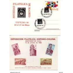 2 Tarjetas Exfilma 80 y Exposición filatélica Hispano  Chilena 1969
