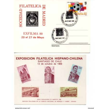 2 Tarjetas Exfilma 80 y Exposición filatélica Hispano  Chilena 1969
