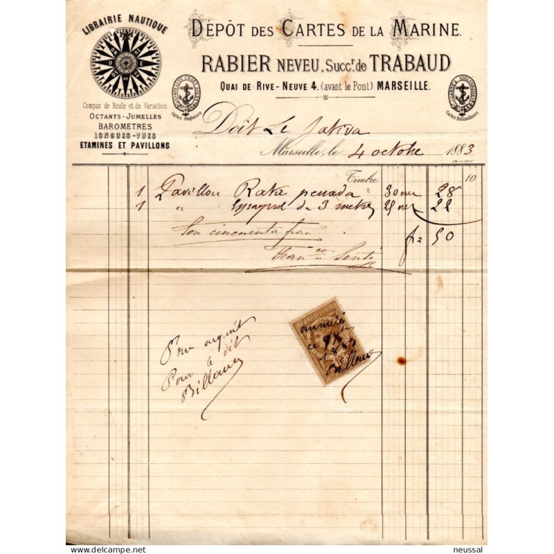 Papel de 1883 Depot des cartes de la marine con fiscal Papel de 1883 Depot des cartes de la marine con fiscal