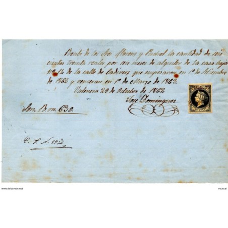 Papel  de 1863 con fiscal de recibo 50ct