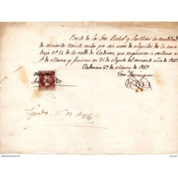 Papel  de 1867 con fiscal de recibo 5 cts