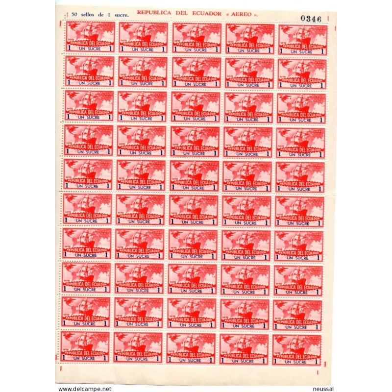 Serie n32731 A3640 En pliego de 50 sellos Ecuador Serie n32731 A3640 En pliego de 50 sellos Ecuador