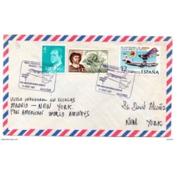 Carta  con matasellos commemorativo  vuelo sin escalas madrid new york de 1987