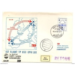 Carta  con matasellos commemorativo  1 vuelo copenhagenluxemburgo 1979