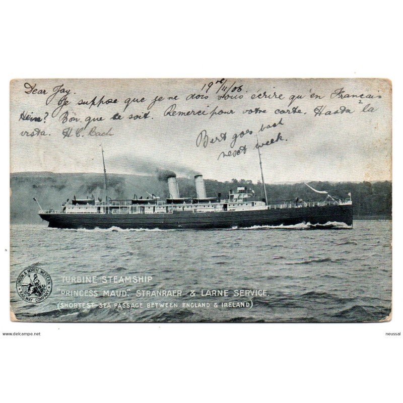 Tarjeta postal circulada de 1906 turbine steamship Tarjeta postal circulada de 1906 turbine steamship