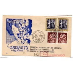 Carta  con matasellos commemorativo de 1962 congreso eucaristico de andraitx