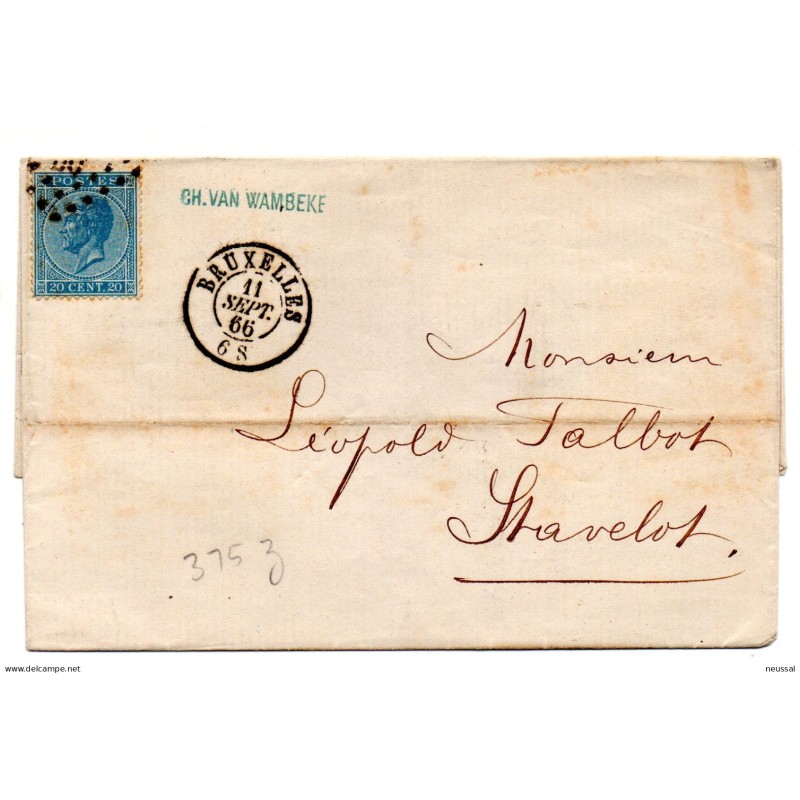 Carta con matasellos de bruxelles 1866 Carta con matasellos de bruxelles 1866