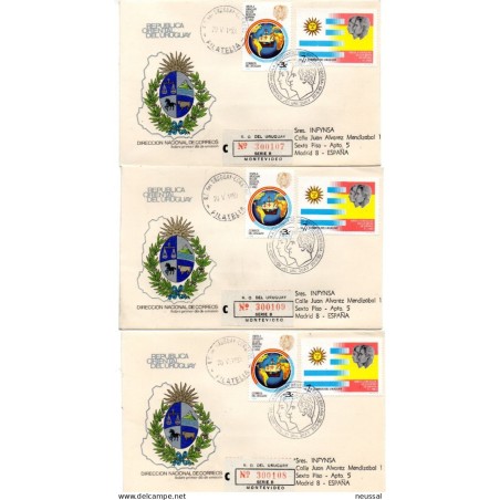 3 cartas certificadas de 1983 uruguay
