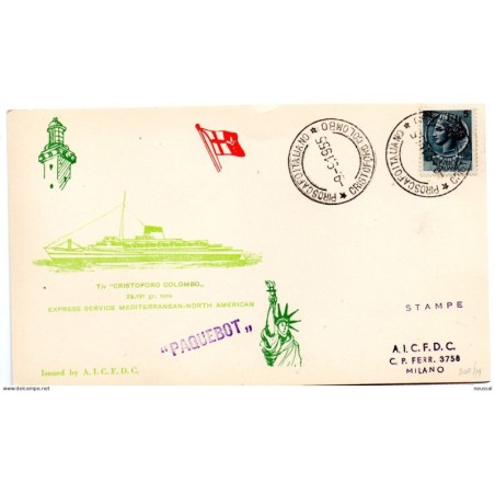 Tarjeta postal con matasellos de 1955 paquebot