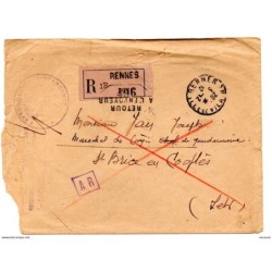 Carta  certificada de rennes  con matasellos intendance fougere