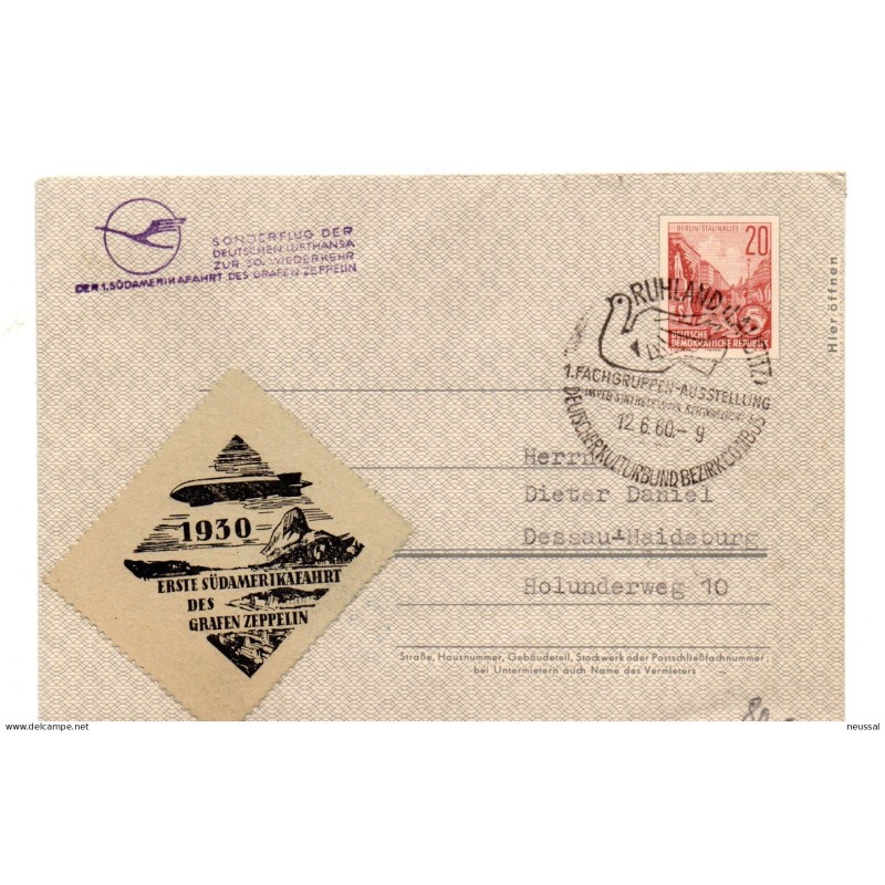 Sobre entero postal de 1960 con viñeta zepelin
