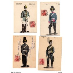 6 tarjetas postales  circuladas de 1908 uniformes militares