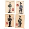 6 tarjetas postales  circuladas de 1908 uniformes militares
