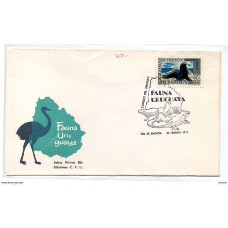 Carta  fauna  con matasellos de uruguay de 1970